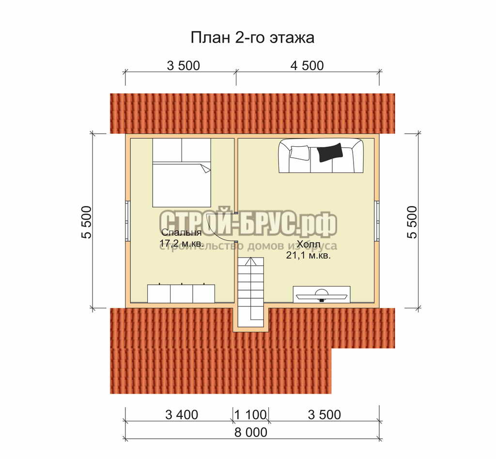 Проект дома из бруса 8 на 8,5 с мансардой